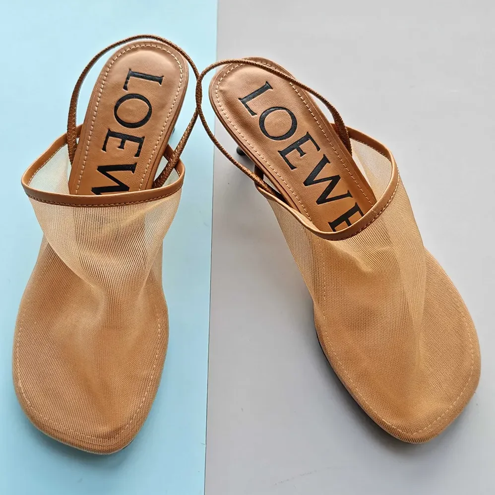 Loewe Petal Slingback Heel Sandal in Mesh for Women in Tan