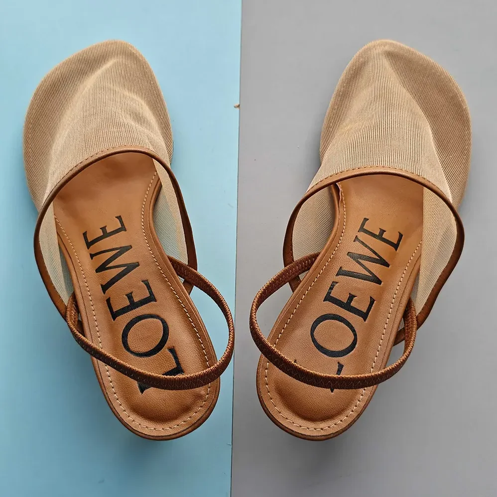 Loewe Petal Slingback Heel Sandal in Mesh for Women in Tan