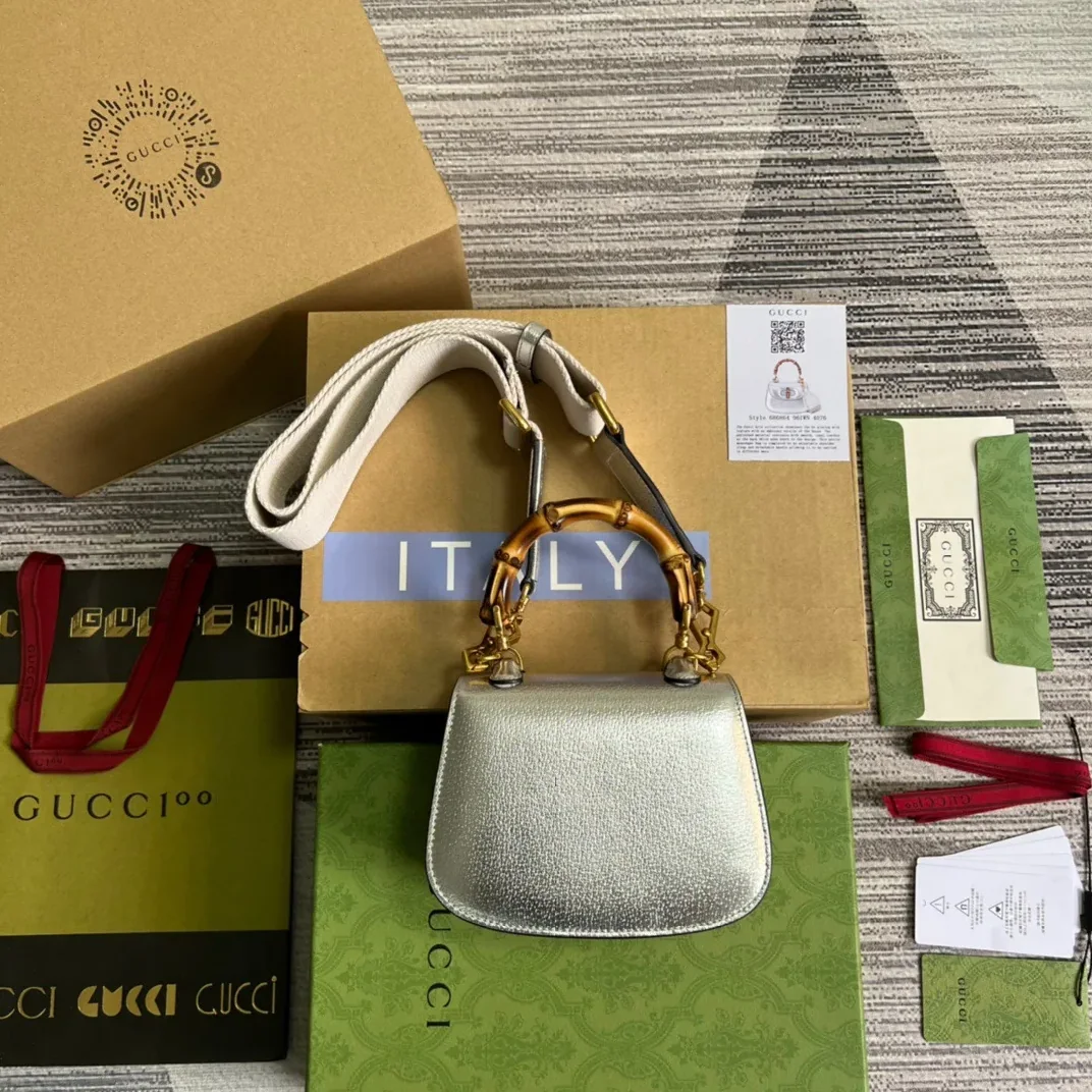 Gucci Bamboo 1947 Mini Top Handle Bag Silver Gucci Bamboo 1947 Mini Top Handle Bag Silver
