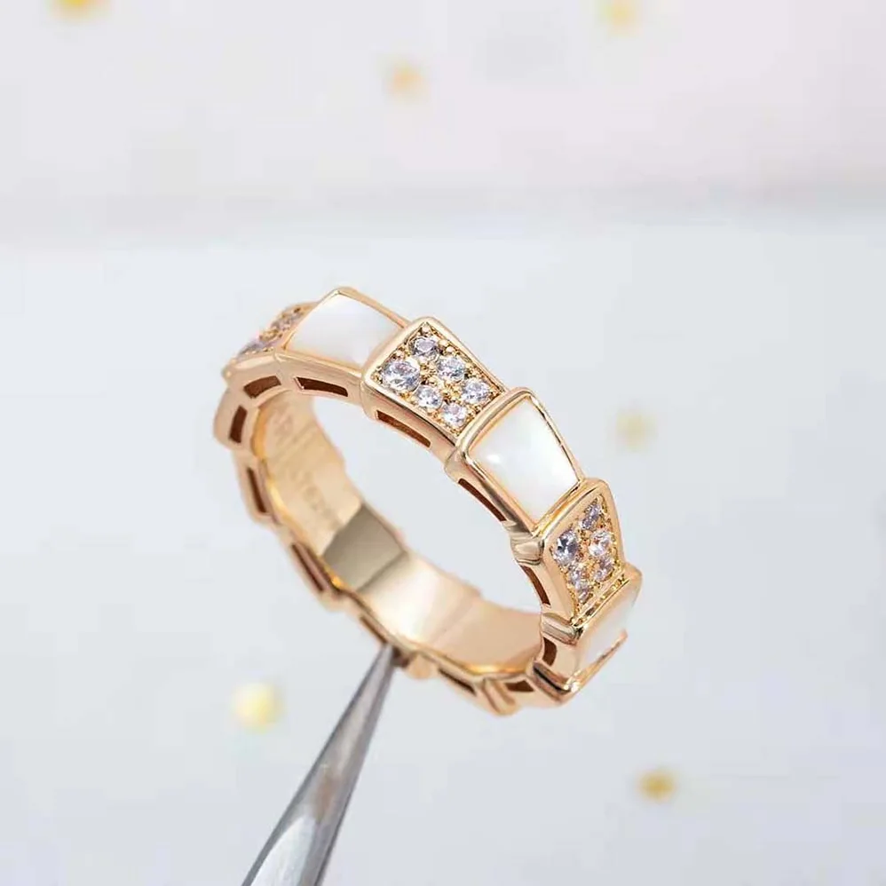 Bvlgari Serpenti Viper Band Ring in 18 KT Rose Gold for Women in White