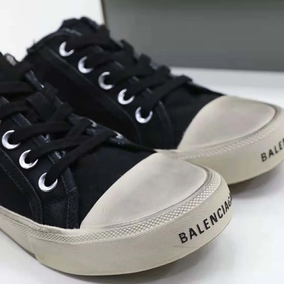 Balenciaga Paris Sneaker Mule in Black Destroyed Cotton and White Rubber for Unisex