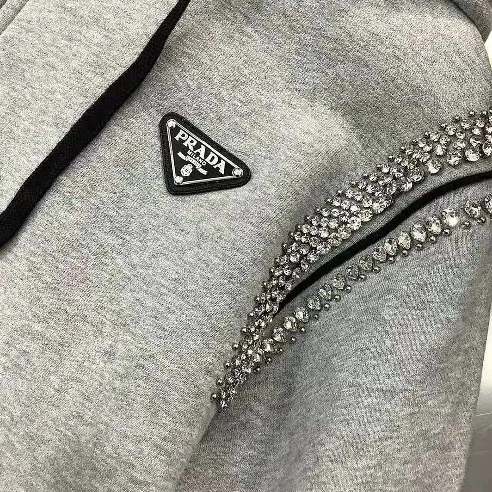 Prada Oversized Studded Hoodie for Women in Silver