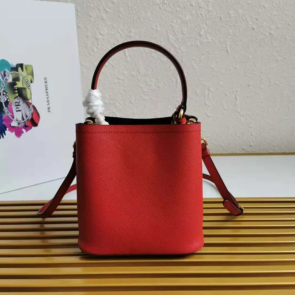Prada Small Saffiano Leather Prada Panier Bag for Women in Red