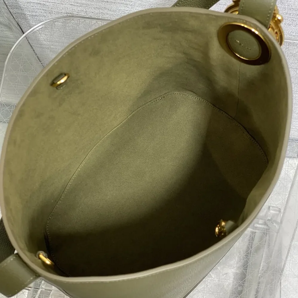Dior Medium Dior Médaillon Bucket Bag Khaki Grained Calfskin for Women
