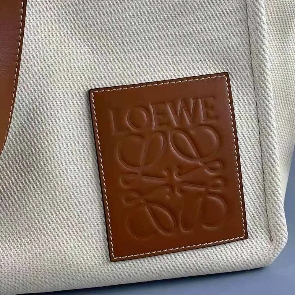 Loewe Cushion Tote Bag in Canvas and Calfskin for Women in Brown