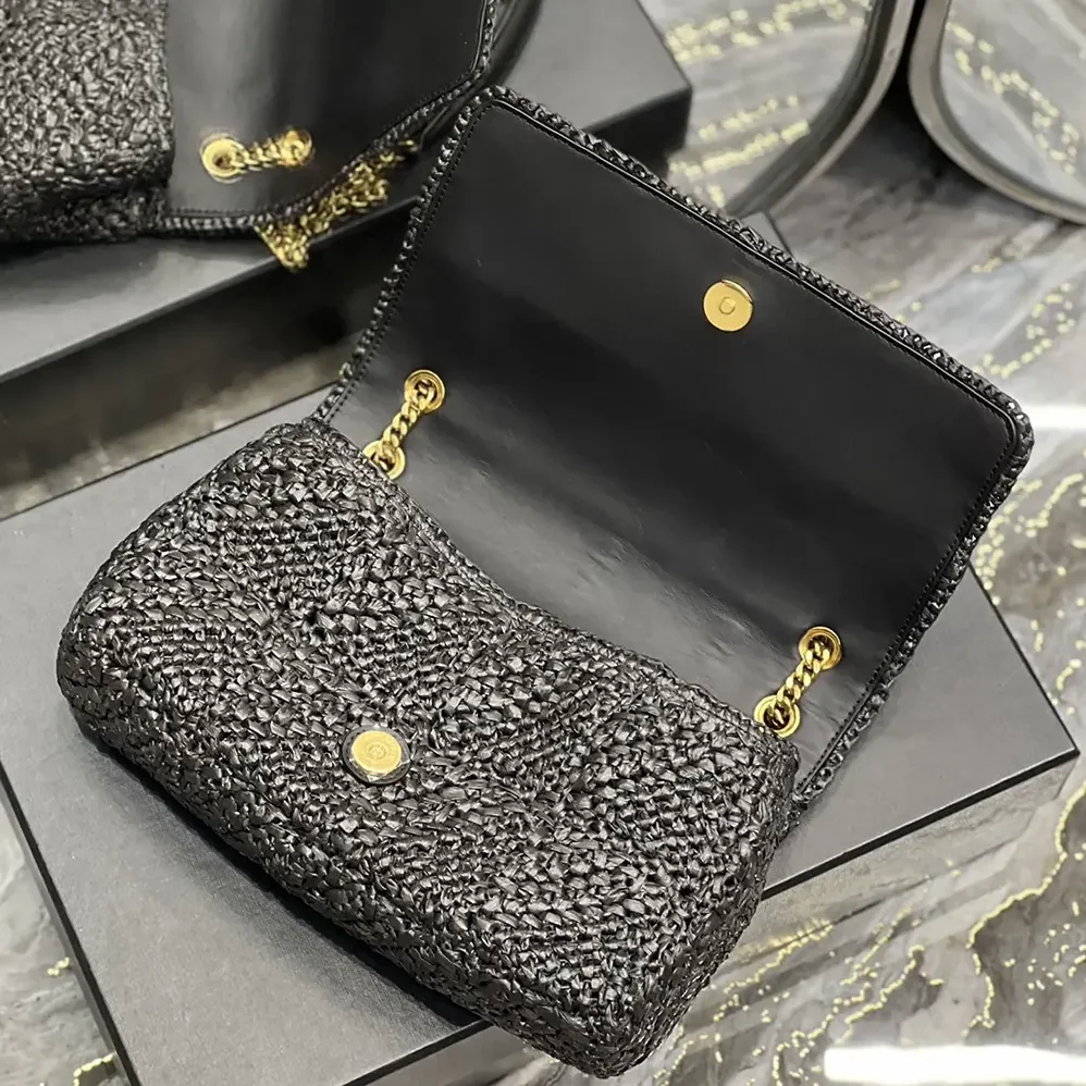 Saint Laurent YSL Jamie Medium in Raffia for Unisex in Black Saint Laurent YSL Jamie Medium in Raffia for Unisex in Black