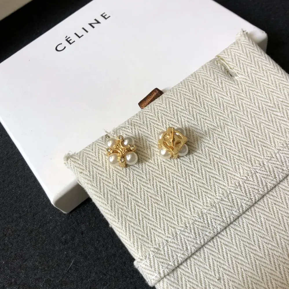 Celine Les Perles Celine Studs in Strass esin Pearls and Brass with Gold Finish for Women