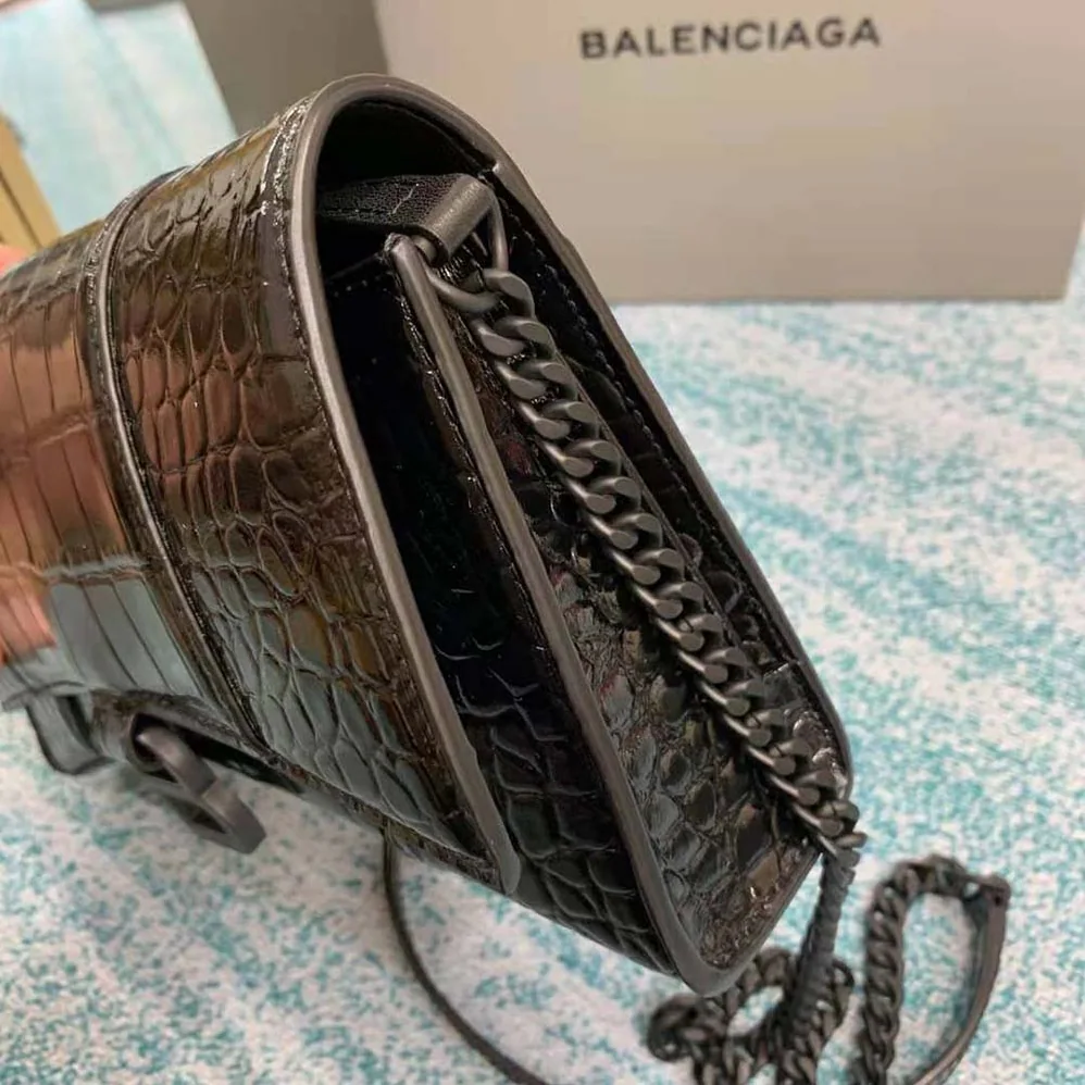 Balenciaga Hourglass Chain Bag in Black Shiny Crocodile Embossed Leather for Women Balenciaga Hourglass Chain Bag in Black Shiny Crocodile Embossed Leather for Women