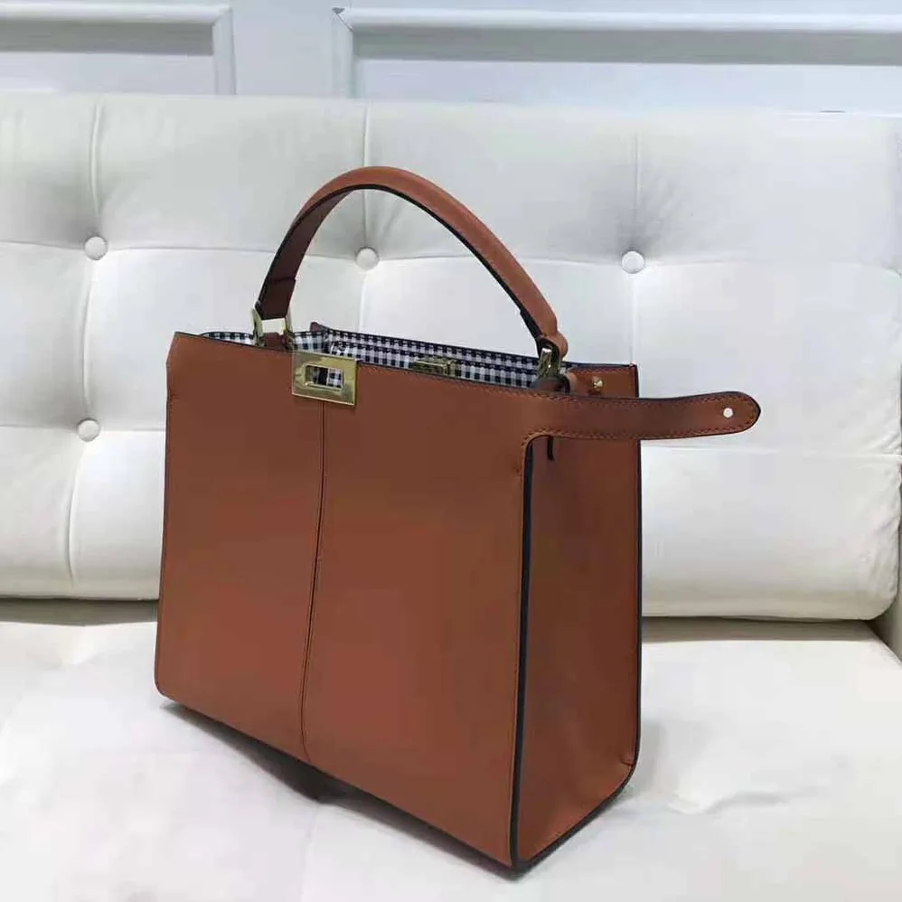 Fendi Peekaboo X-Lite Medium Brown Leather and Check Bag for Women