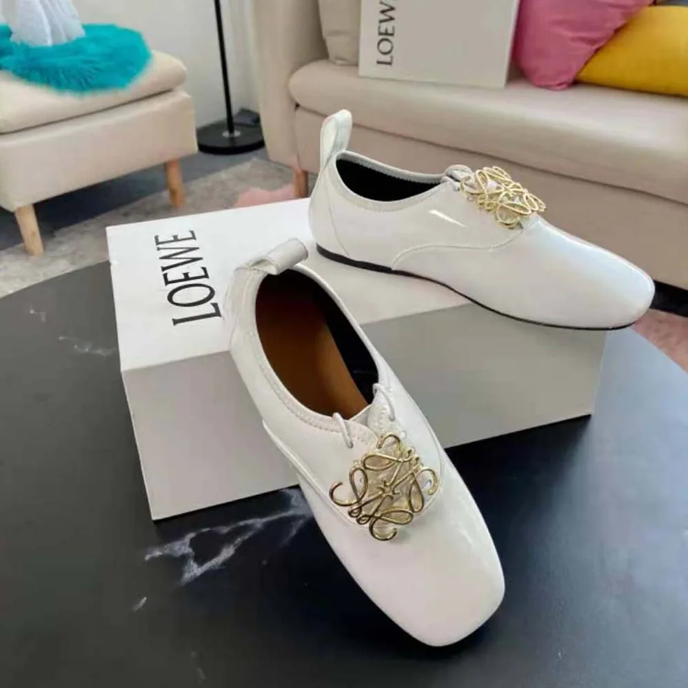 Loewe Soft Derby Anagram in Patent Calf for Women in White