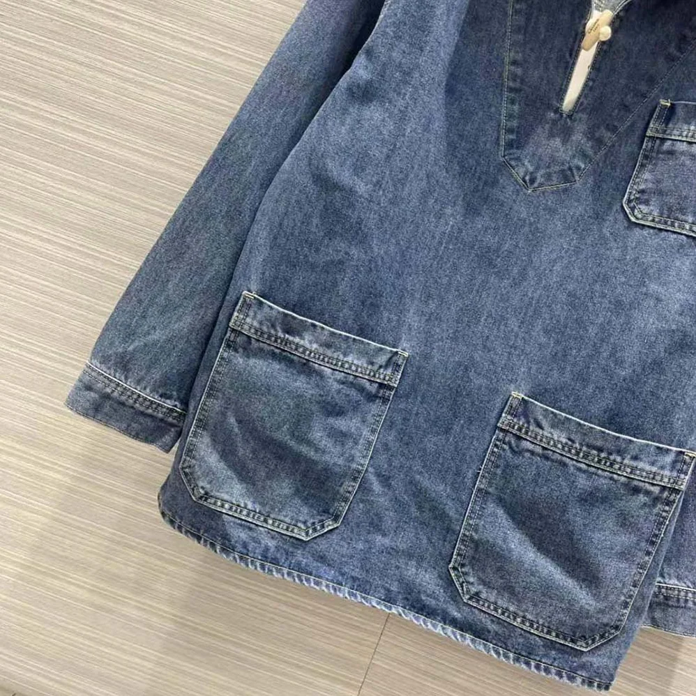 Celine Open-Collar Sweater in Pacific Sky Wash Denim for Women in Navy