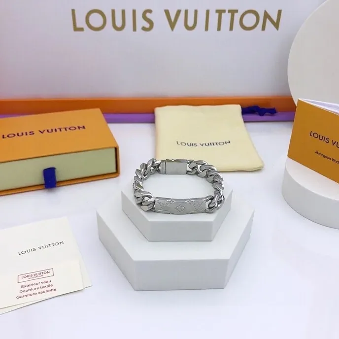 Louis Vuitton Monogram Chain Bracelet Silver Tone Louis Vuitton Monogram Chain Bracelet Silver Tone