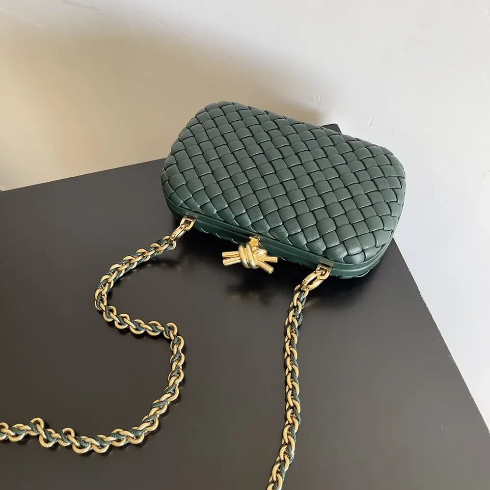 Bottega Veneta Knot Minaudière Clutch in Calfskin Leather for Women in Dark Green Bottega Veneta Knot Minaudière Clutch in Calfskin Leather for Women in Dark Green