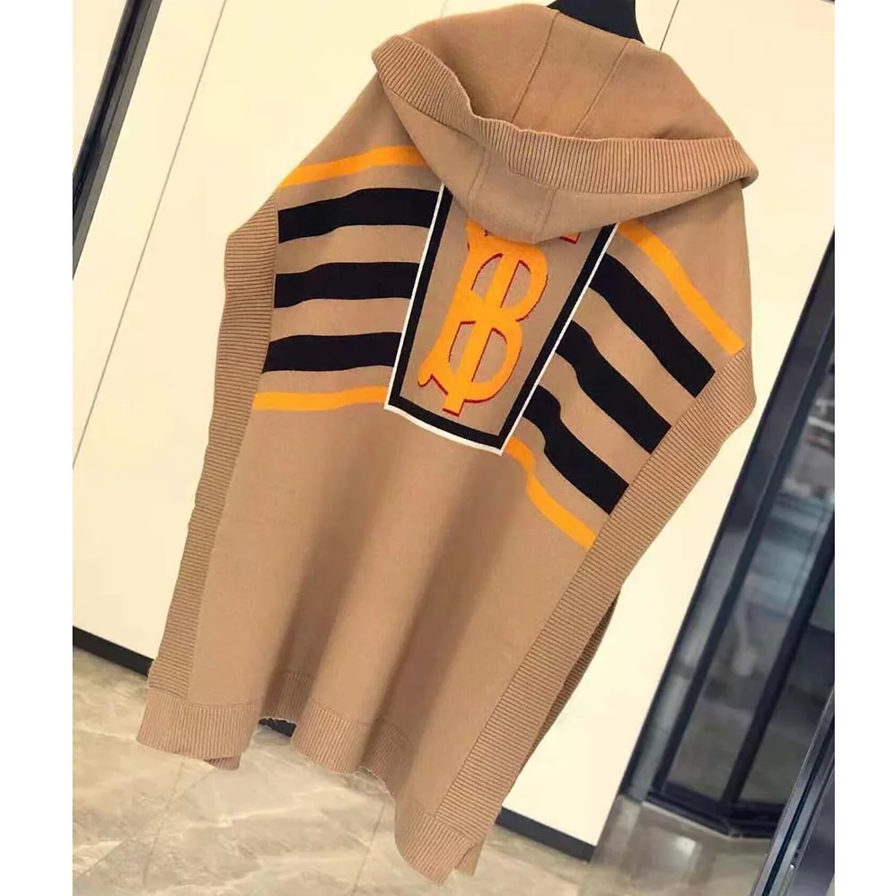 Burberry Monogram Motif Lntarsia Wool Cashmere Blend Cape for Women in Brown Burberry Monogram Motif Lntarsia Wool Cashmere Blend Cape for Women in Brown