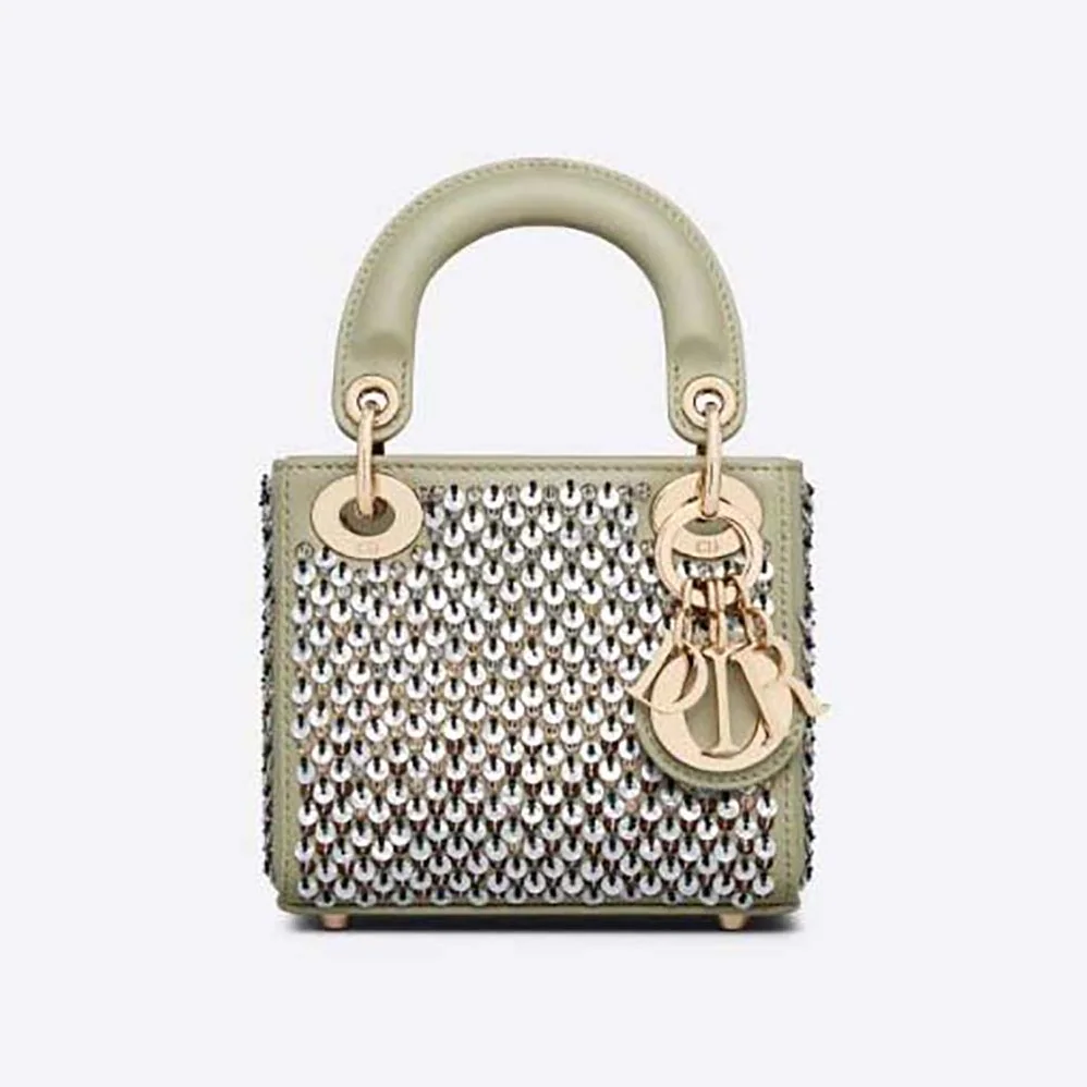 Dior Micro Lady Dior Bag Sage Green Embroidered Calfskin with Multicolor Sequins for Women Dior Micro Lady Dior Bag Sage Green Embroidered Calfskin with Multicolor Sequins for Women