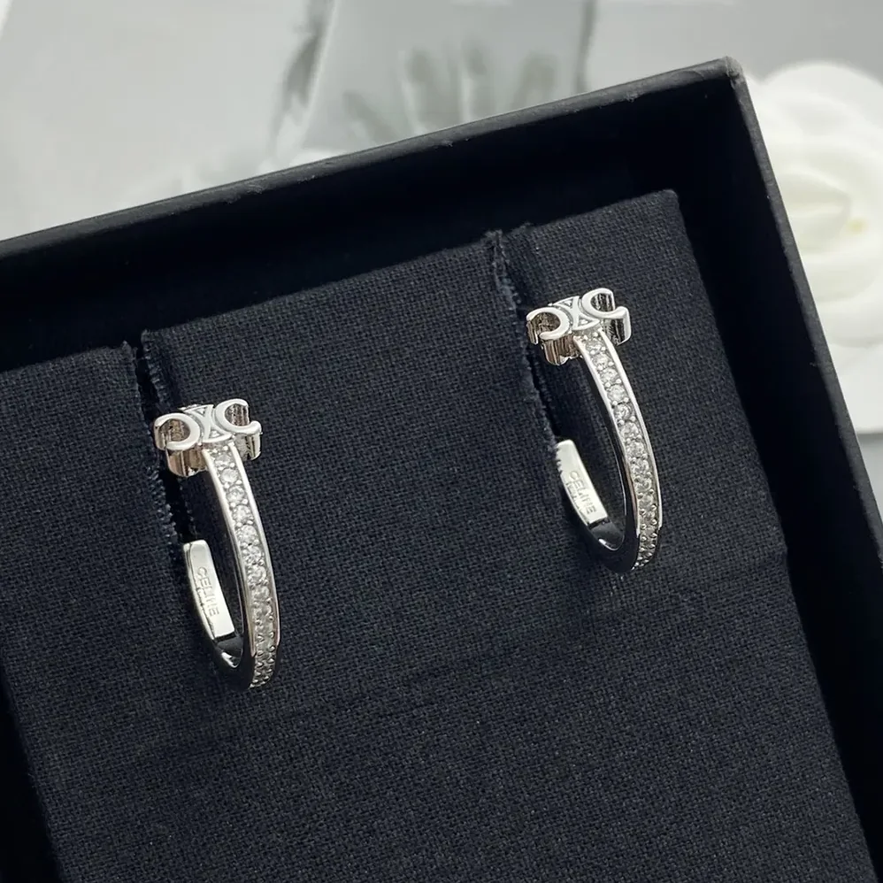 Celine Triomphe Sparkle Hoops in Strass and Brass with Rhodium Finish for Women Celine Triomphe Sparkle Hoops in Strass and Brass with Rhodium Finish for Women