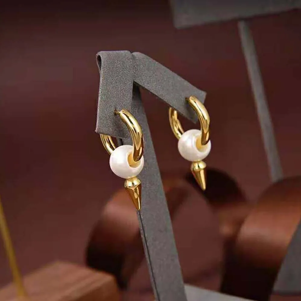 Balenciaga Force Spike Earrings in Gold-toned Sterling Silver and White Acrylic for Women