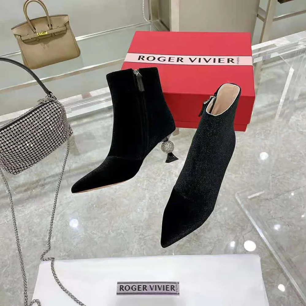 Roger Vivier Marlene Strass Booties in Velvet for Women Roger Vivier Marlene Strass Booties in Velvet for Women