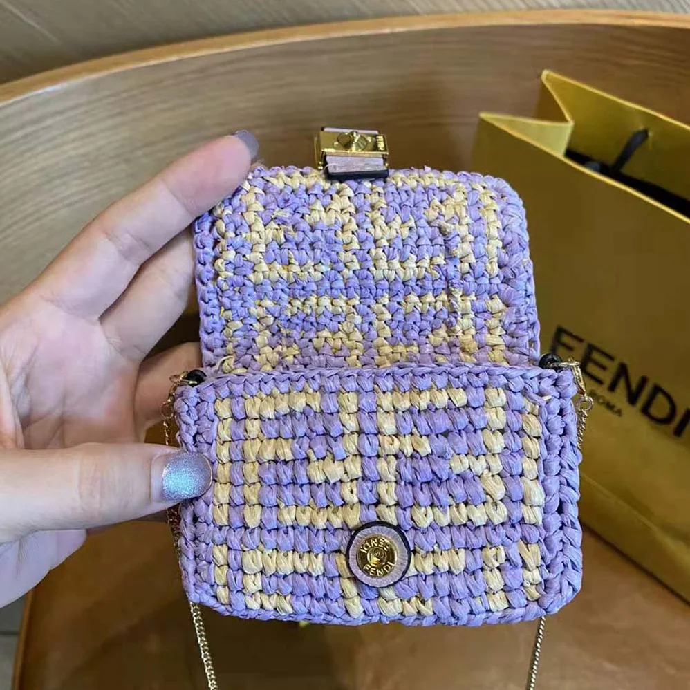 Fendi Nano Baguette Charm Lilac Raffia Charm for Women Fendi Nano Baguette Charm Lilac Raffia Charm for Women
