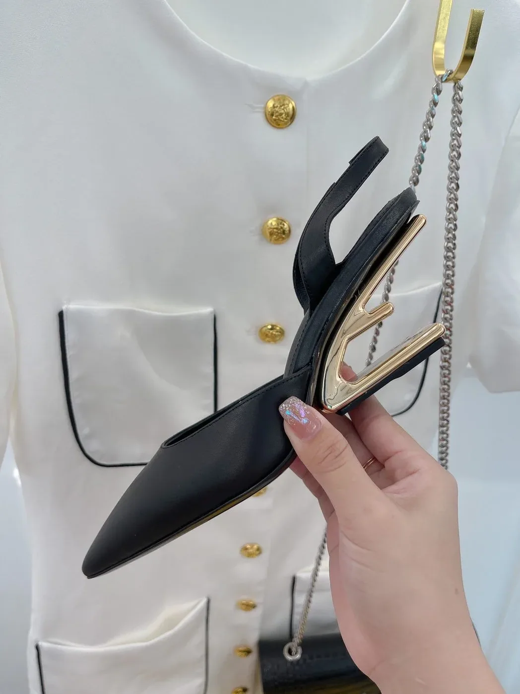 Fendi First Black High-Heeled Slingbacks 8J8367NA7F0QA1