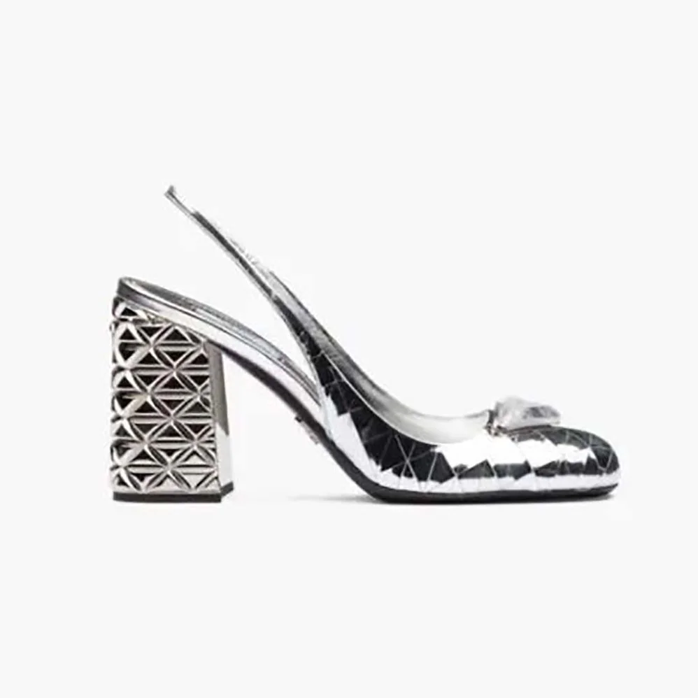 Prada Metallic Leather Slingback Pumps for Women in Silver Prada Metallic Leather Slingback Pumps for Women in Silver