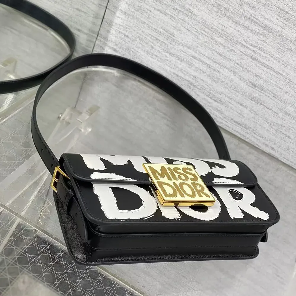 Dior Miss Dior Flap Bag Black and White Miss Dior Graffiti Printed Calfskin for Women