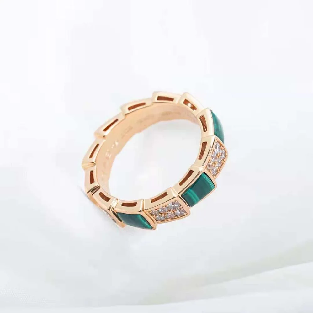 Bvlgari Serpenti Viper Band Ring in 18 KT Rose Gold for Women in Green