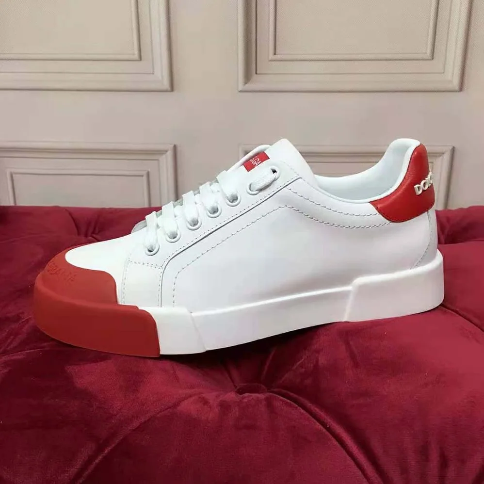 Dolce Gabbana D&G Portofino Sneakers in Nappa Leather and Rubber Toe-Cap for Women in Red