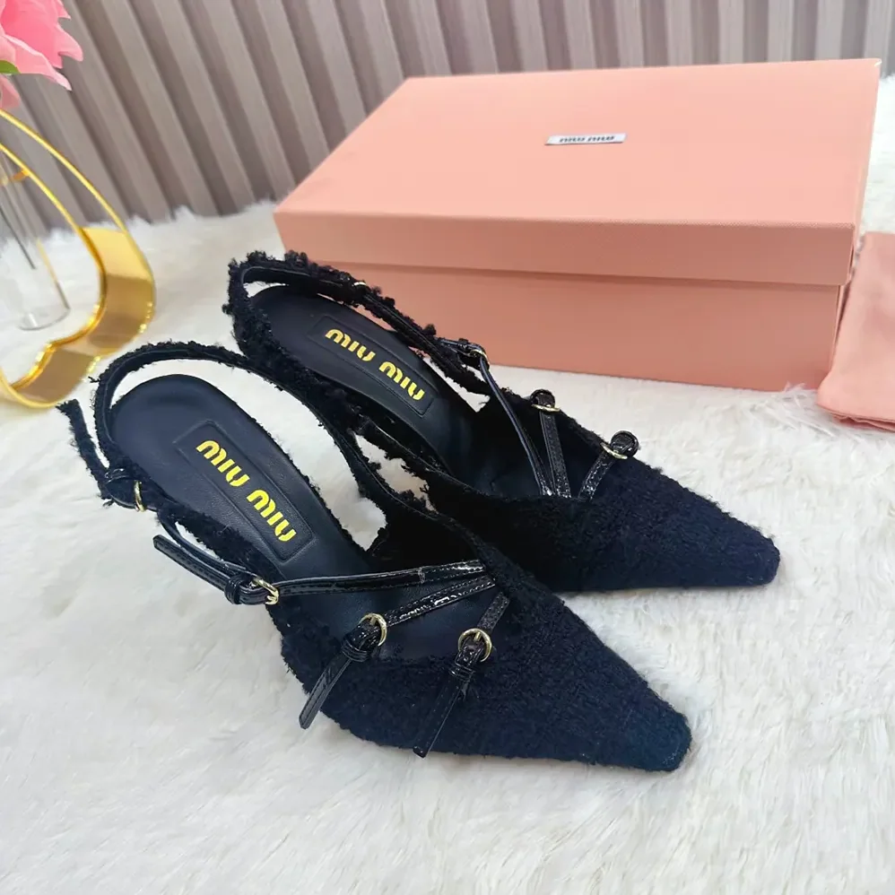 Miu Miu Fabric Slingbacks with Straps for Women in Black Miu Miu Fabric Slingbacks with Straps for Women in Black
