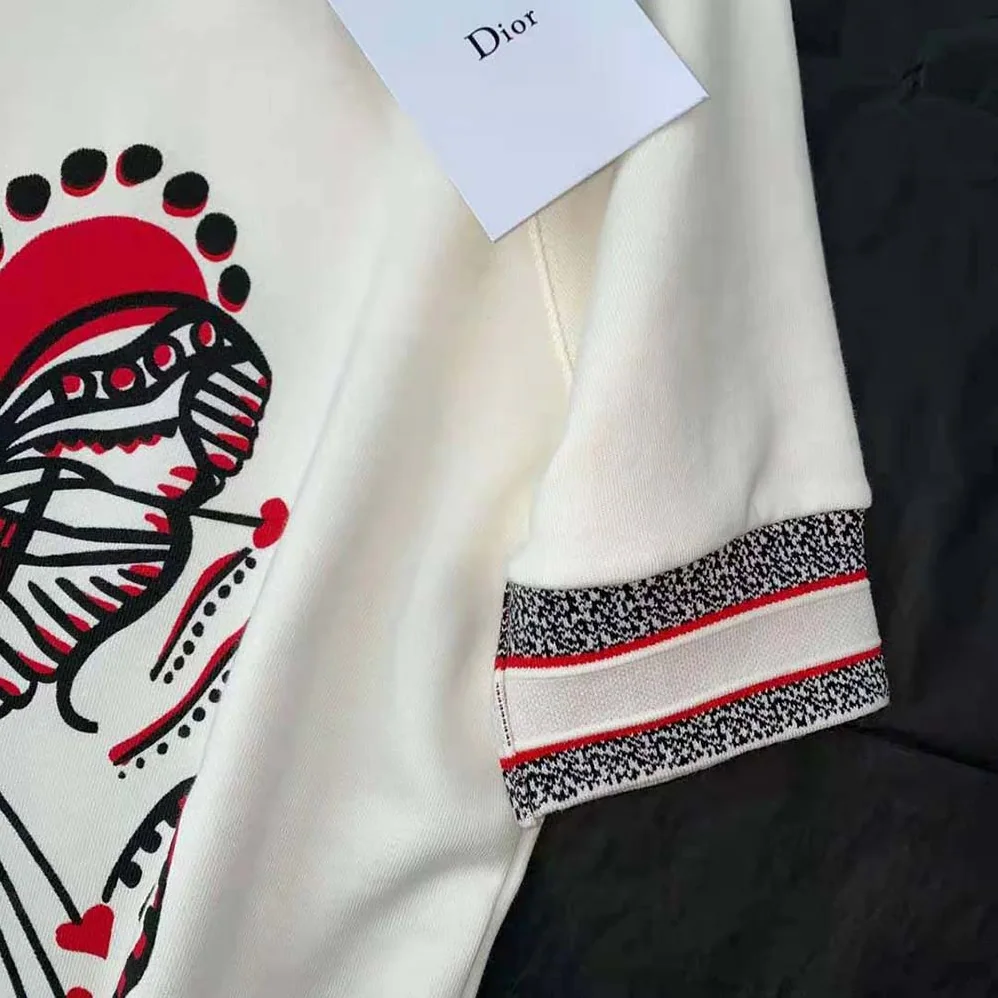 Dior Short-Sleeved Sweatshirt White Cotton Jersey with Multicolor Cupidon Motif for Women