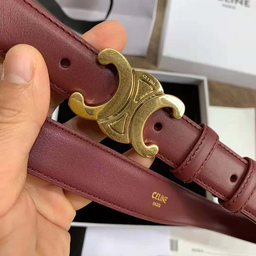 Celine Triomphe Belt in Smooth Calfskin for Women in Maroon