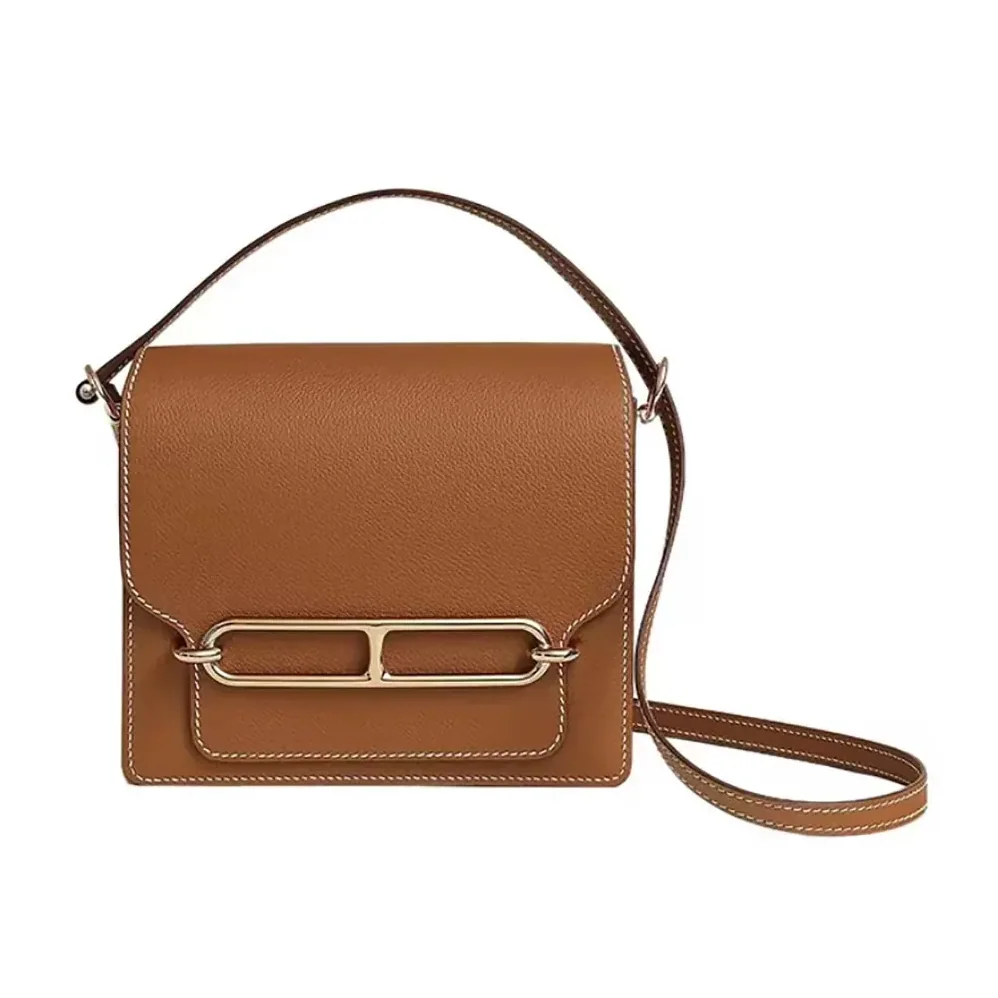 Hermes Roulis Mini Bag in Evercolor Calfskin for Women in Brown/Gold Hermes Roulis Mini Bag in Evercolor Calfskin for Women in Brown/Gold