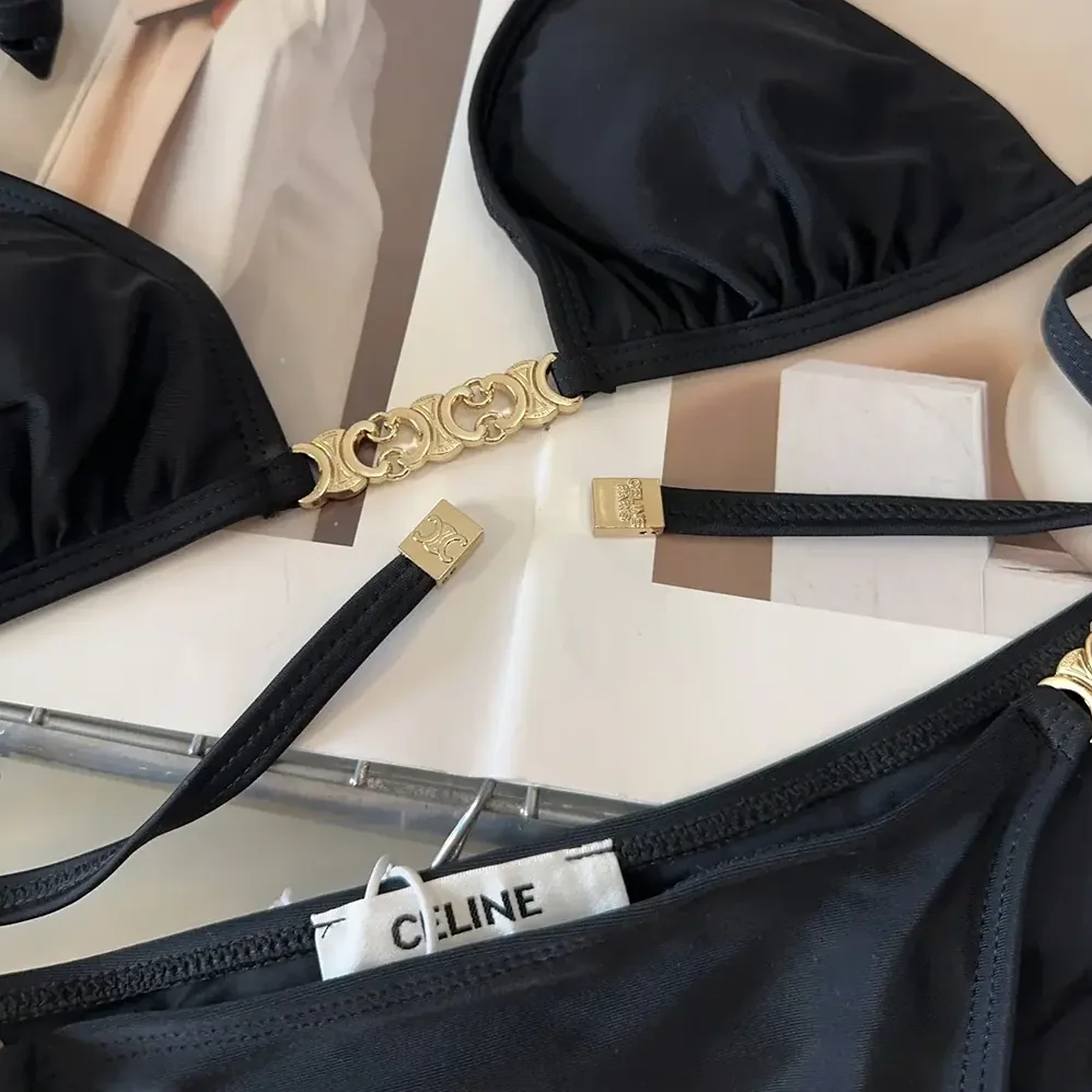 Celine Triomphe Triangle Top / Swimsuit Bottom in Matte Jersey 2X24M152C.38NO for Women