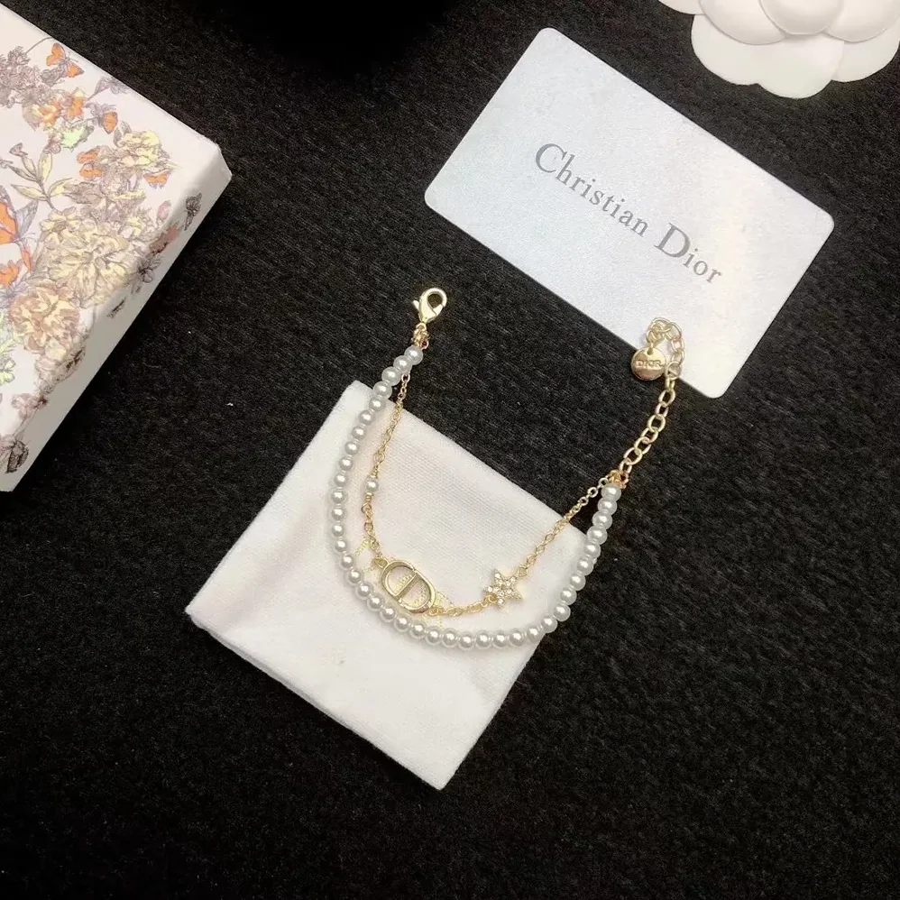 Dior Petit CD Bracelet Gold-Finish Metal with White Resin Pearls and Silver for Women in Tone Crystals Dior Petit CD Bracelet Gold-Finish Metal with White Resin Pearls and Silver for Women in Tone Crystals