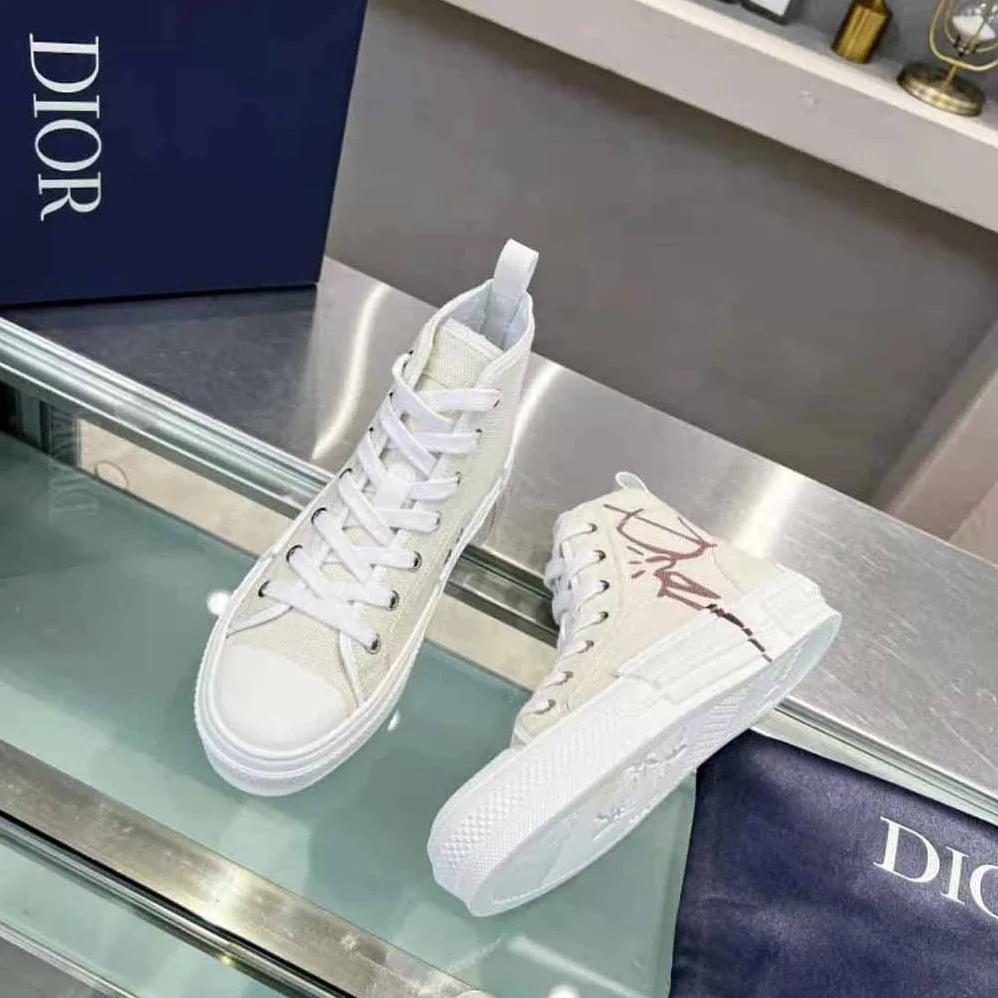 Dior B23 Cactus Jack Dior High-Top Sneaker Cream and Coffee Cotton Canvas for Men