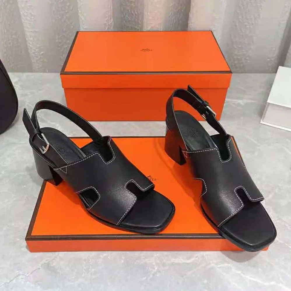 Hermes Elbe 60 Sandal in Calfskin Leather for Women in Black Hermes Elbe 60 Sandal in Calfskin Leather for Women in Black