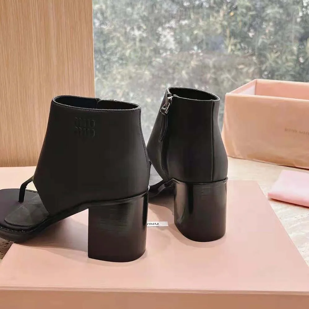 Miu Miu Leather Thong Booties for Women in Black