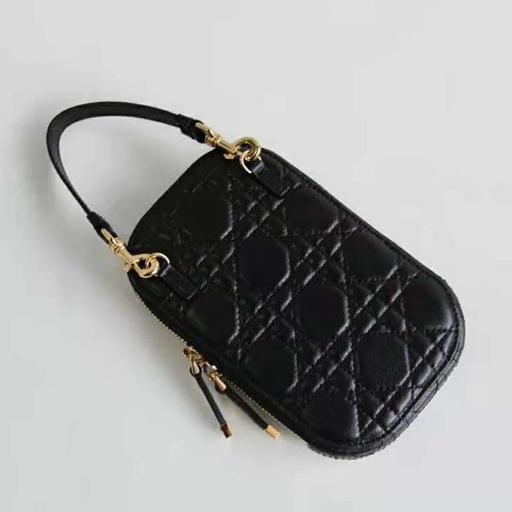 Dior Lady Dior Phone Holder Black Cannage Lambskin for Women