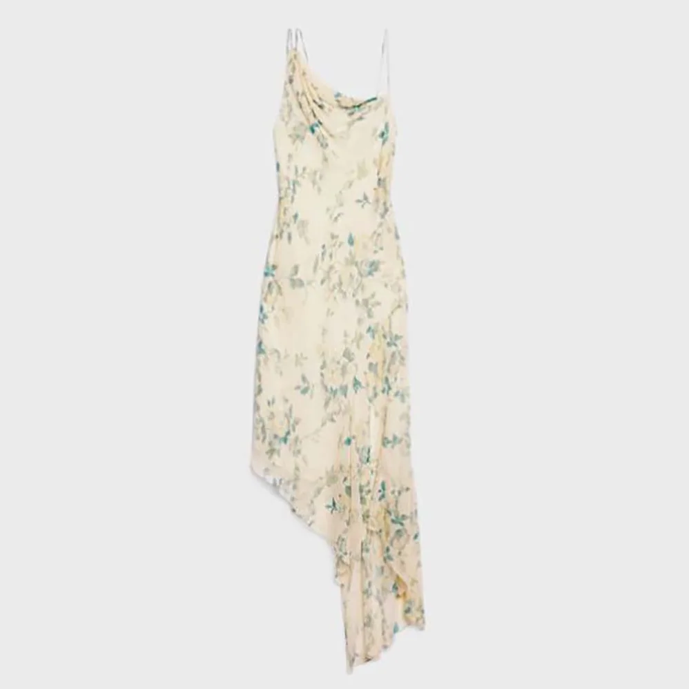 Celine Asymmetric Slip Dress in Silk Georgette for Women