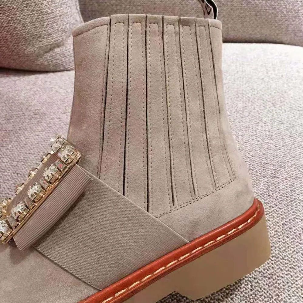 Roger Vivier Viv' Rangers Strass Buckle Chelsea Booties in Suede for Women Roger Vivier Viv' Rangers Strass Buckle Chelsea Booties in Suede for Women