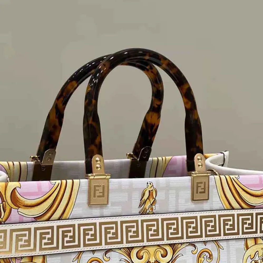 Fendi Sunshine Medium Fendace Printed White Leather Shopper for Women