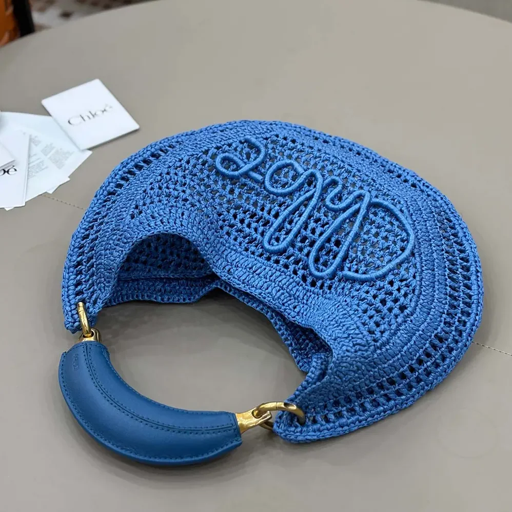 Chloe Summer Banana Hobo Bag In Raffia for Women in Blue