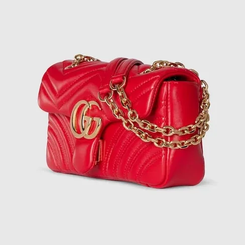 Gucci Marmont Small Shoulder Bag in Bright Red Gold Hardware