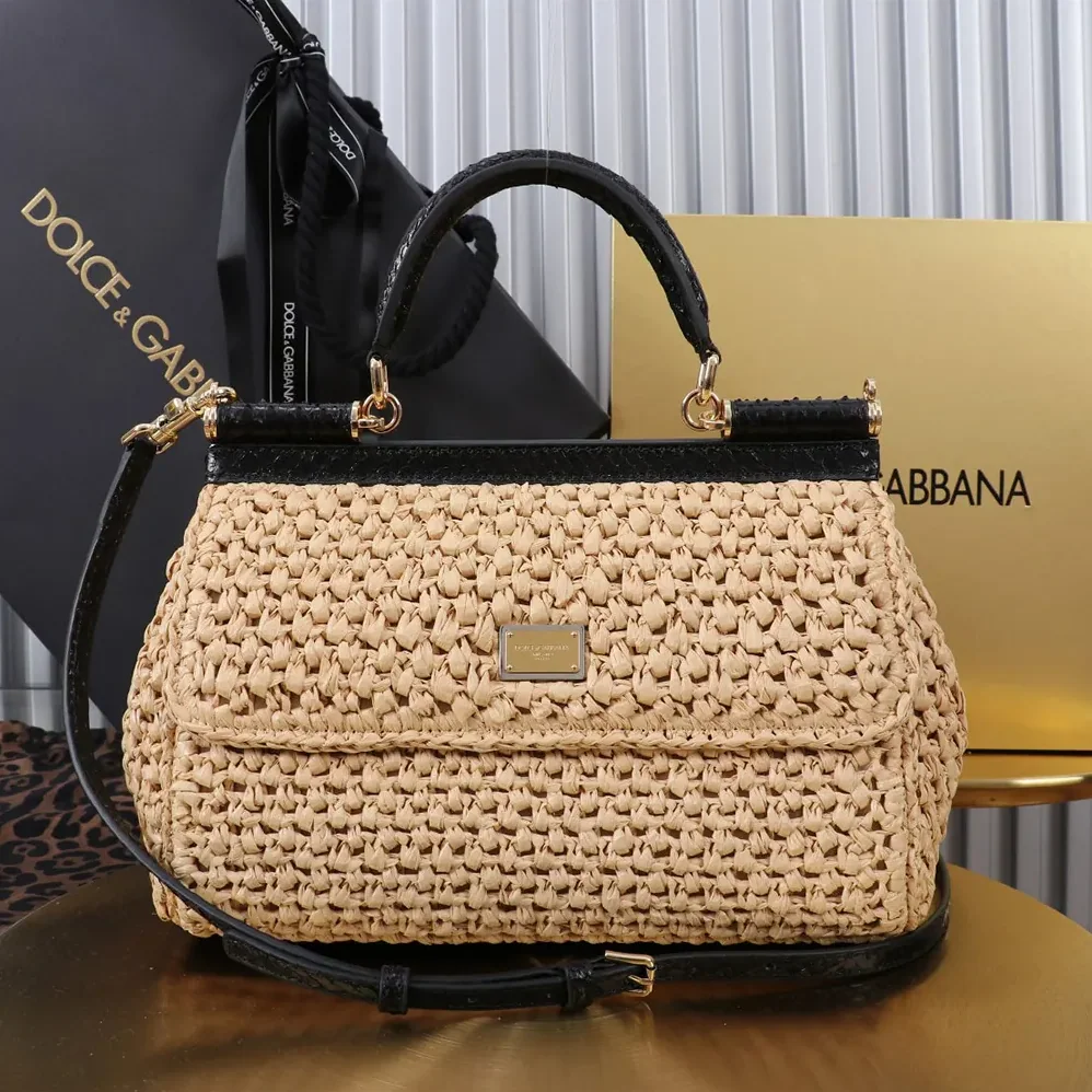 Dolce Gabbana D&G Elongated Medium Sicily Handbag in Crochet Raffia for Women