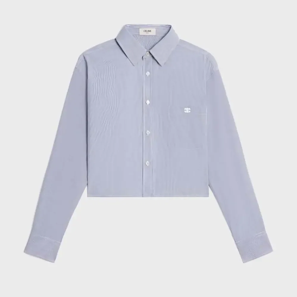 Celine Cropped Shirt in Striped Cotton and Silk for Women
