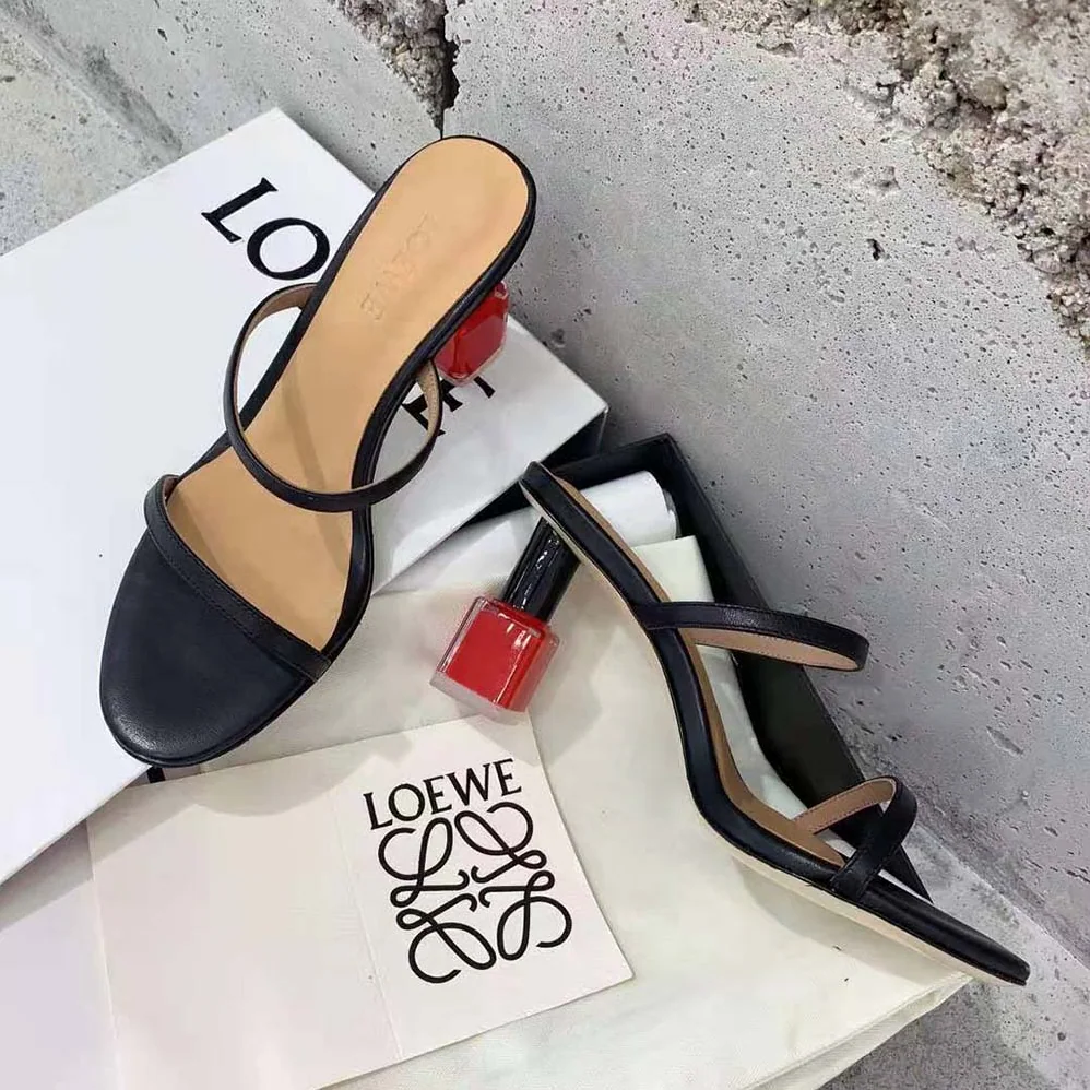 Loewe Nail Polish Sandal in Goatskin for Women in Black Loewe Nail Polish Sandal in Goatskin for Women in Black