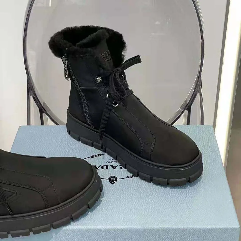 Prada Nylon Gabardine Lace-up Booties for Women in Black