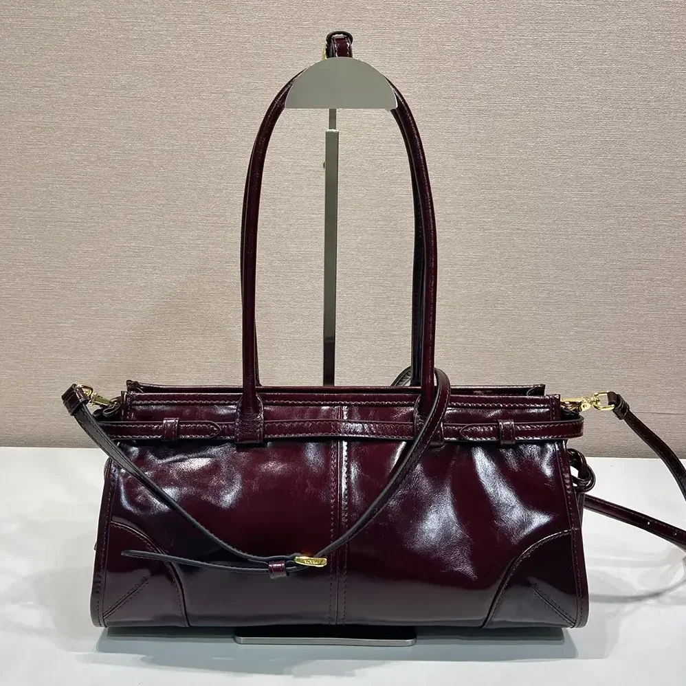 Prada Bonnie Medium Leather Handbag for Women in Maroon