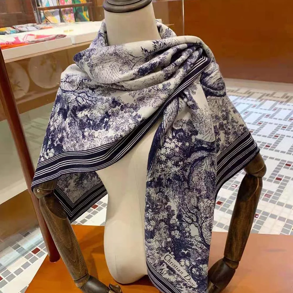 Dior Toile De Jouy Square Scarf Blue Silk Twill for Women Dior Toile De Jouy Square Scarf Blue Silk Twill for Women