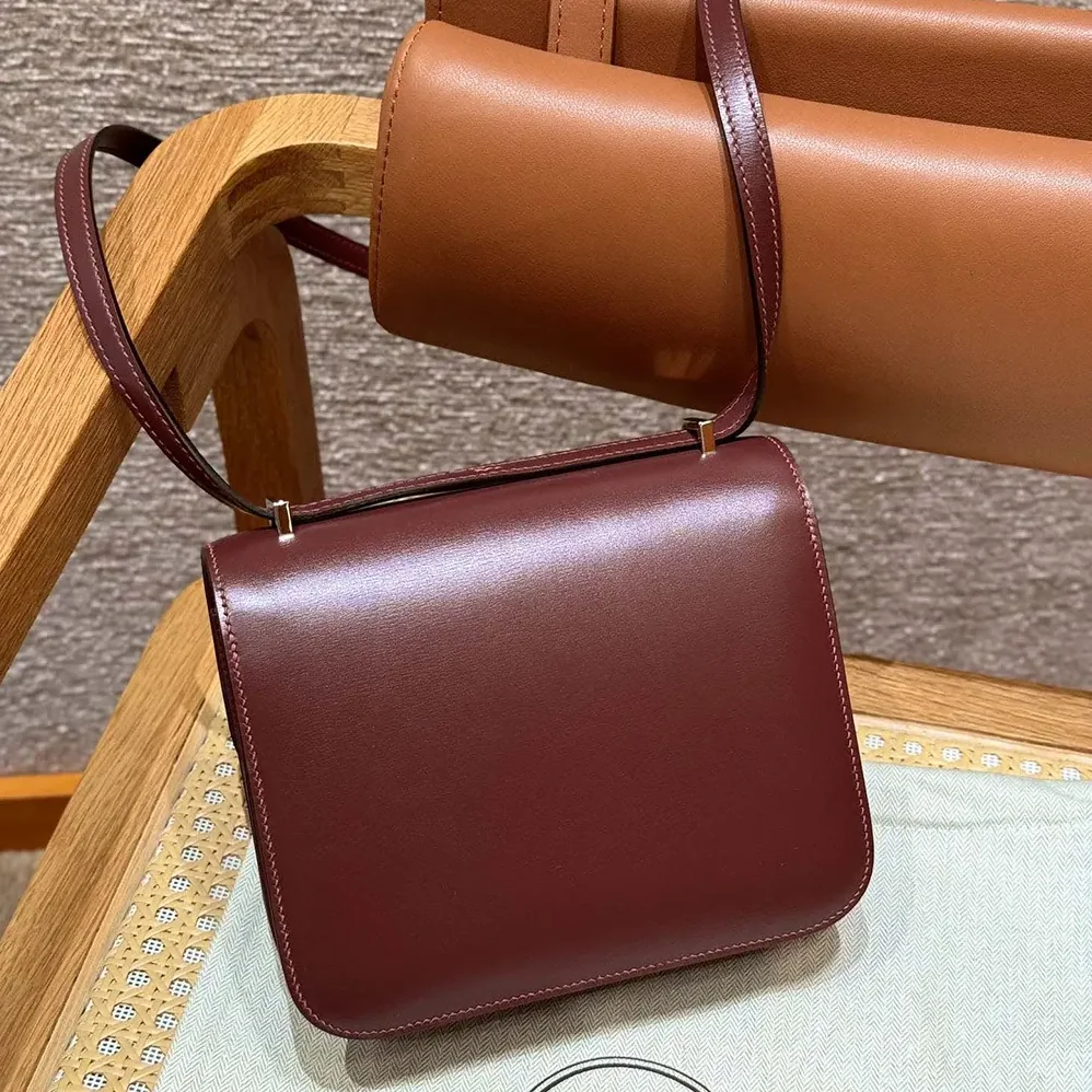 Hermes Constance 24 Bag Box Leather for Women in Maroon/Silver Hermes Constance 24 Bag Box Leather for Women in Maroon/Silver
